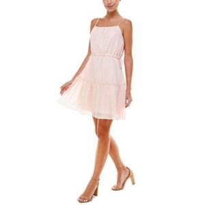 Q & A Women's Sleeveless Metallic Ruffle Hem A-Line Mini Dress Pink XS, $79 NWT